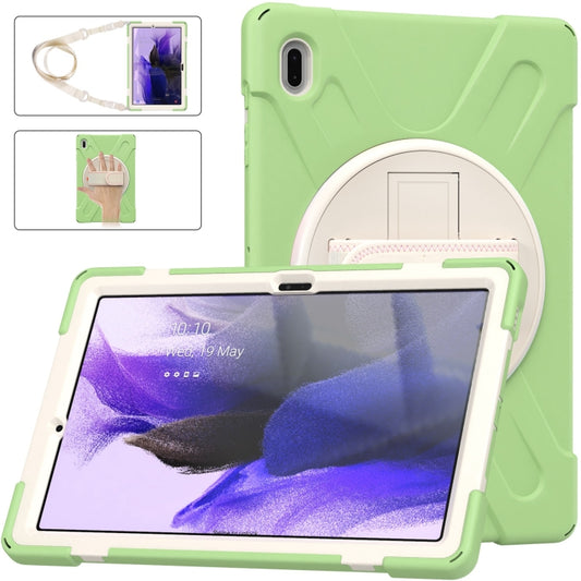 For Samsung Galaxy Tab S7 FE T730 / S7+ / S9+ /S8+ Silicone + PC Protective Case with Holder & Shoulder Strap(Matcha Green) by buy2fix
