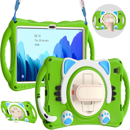 For Samsung Galaxy Tab A7 10.4 2020 SM-T500 Cute Cat King Kids Shockproof Silicone Tablet Case with Holder & Shoulder Strap & Handle(Green) - Other Galaxy Tab PC by buy2fix | Online Shopping UK | buy2fix