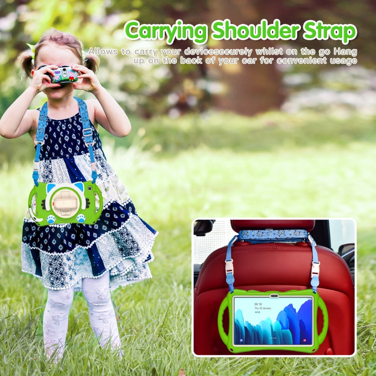 For Samsung Galaxy Tab A7 10.4 2020 SM-T500 Cute Cat King Kids Shockproof Silicone Tablet Case with Holder & Shoulder Strap & Handle(Green) - Other Galaxy Tab PC by buy2fix | Online Shopping UK | buy2fix