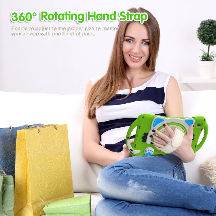 For Samsung Galaxy Tab A7 10.4 2020 SM-T500 Cute Cat King Kids Shockproof Silicone Tablet Case with Holder & Shoulder Strap & Handle(Green) - Other Galaxy Tab PC by buy2fix | Online Shopping UK | buy2fix