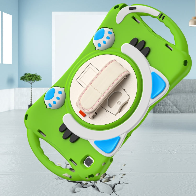 For Samsung Galaxy Tab A7 10.4 2020 SM-T500 Cute Cat King Kids Shockproof Silicone Tablet Case with Holder & Shoulder Strap & Handle(Green) - Other Galaxy Tab PC by buy2fix | Online Shopping UK | buy2fix