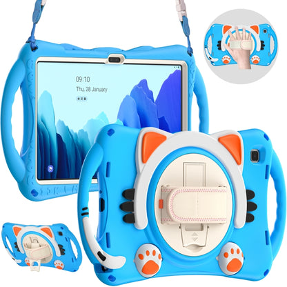 For Samsung Galaxy Tab A7 10.4 2020 SM-T500 Cute Cat King Kids Shockproof Silicone Tablet Case with Holder & Shoulder Strap & Handle(Light Blue) - Other Galaxy Tab PC by buy2fix | Online Shopping UK | buy2fix