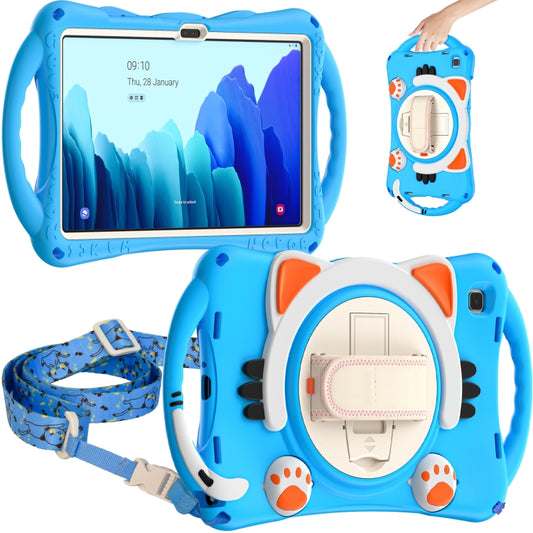 For Samsung Galaxy Tab A7 10.4 2020 SM-T500 Cute Cat King Kids Shockproof Silicone Tablet Case with Holder & Shoulder Strap & Handle(Light Blue) - Other Galaxy Tab PC by buy2fix | Online Shopping UK | buy2fix