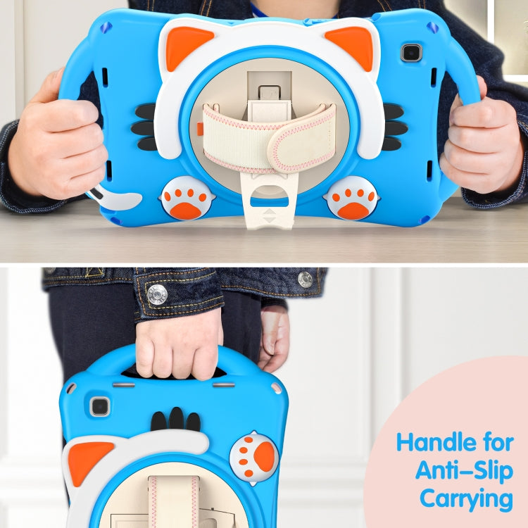 For Samsung Galaxy Tab A7 10.4 2020 SM-T500 Cute Cat King Kids Shockproof Silicone Tablet Case with Holder & Shoulder Strap & Handle(Light Blue) - Other Galaxy Tab PC by buy2fix | Online Shopping UK | buy2fix