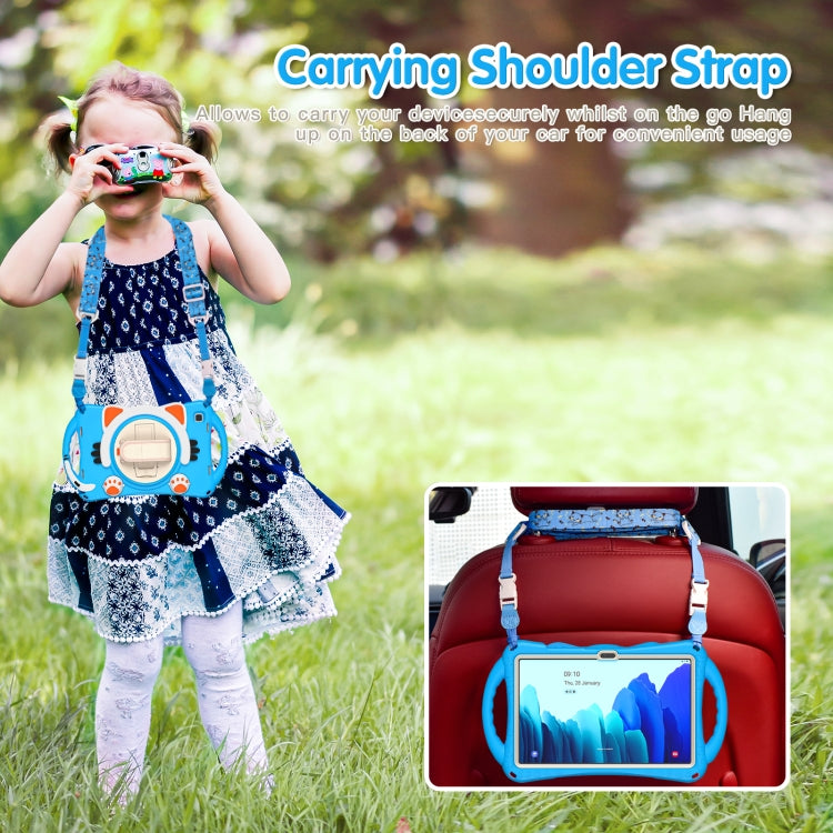 For Samsung Galaxy Tab A7 10.4 2020 SM-T500 Cute Cat King Kids Shockproof Silicone Tablet Case with Holder & Shoulder Strap & Handle(Light Blue) - Other Galaxy Tab PC by buy2fix | Online Shopping UK | buy2fix