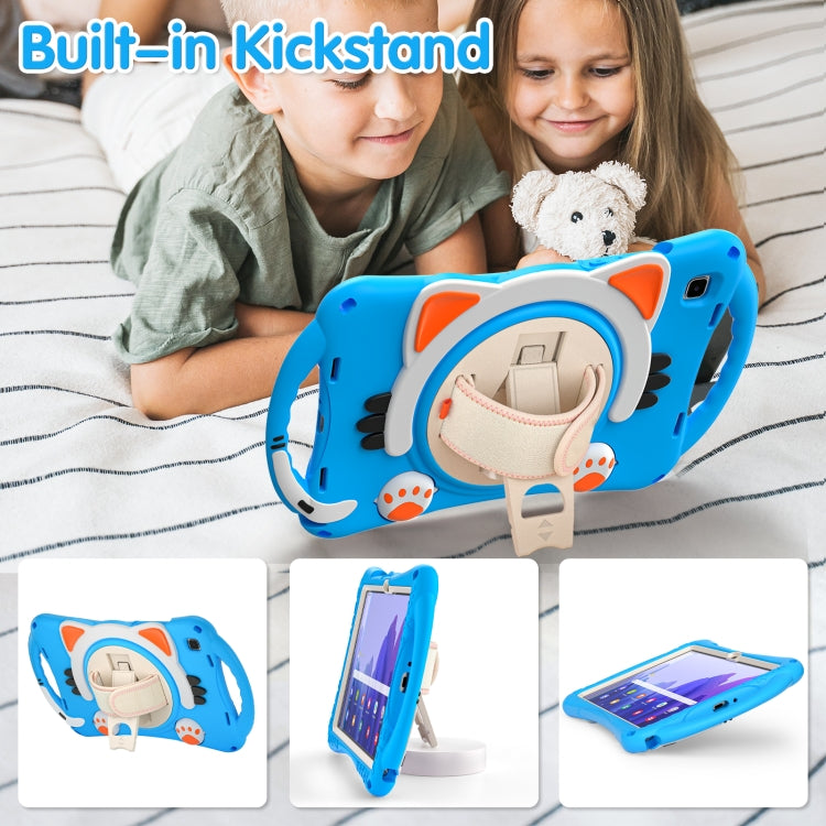 For Samsung Galaxy Tab A7 10.4 2020 SM-T500 Cute Cat King Kids Shockproof Silicone Tablet Case with Holder & Shoulder Strap & Handle(Light Blue) - Other Galaxy Tab PC by buy2fix | Online Shopping UK | buy2fix