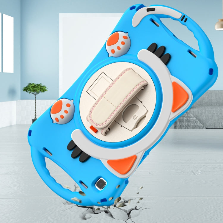 For Samsung Galaxy Tab A7 10.4 2020 SM-T500 Cute Cat King Kids Shockproof Silicone Tablet Case with Holder & Shoulder Strap & Handle(Light Blue) - Other Galaxy Tab PC by buy2fix | Online Shopping UK | buy2fix