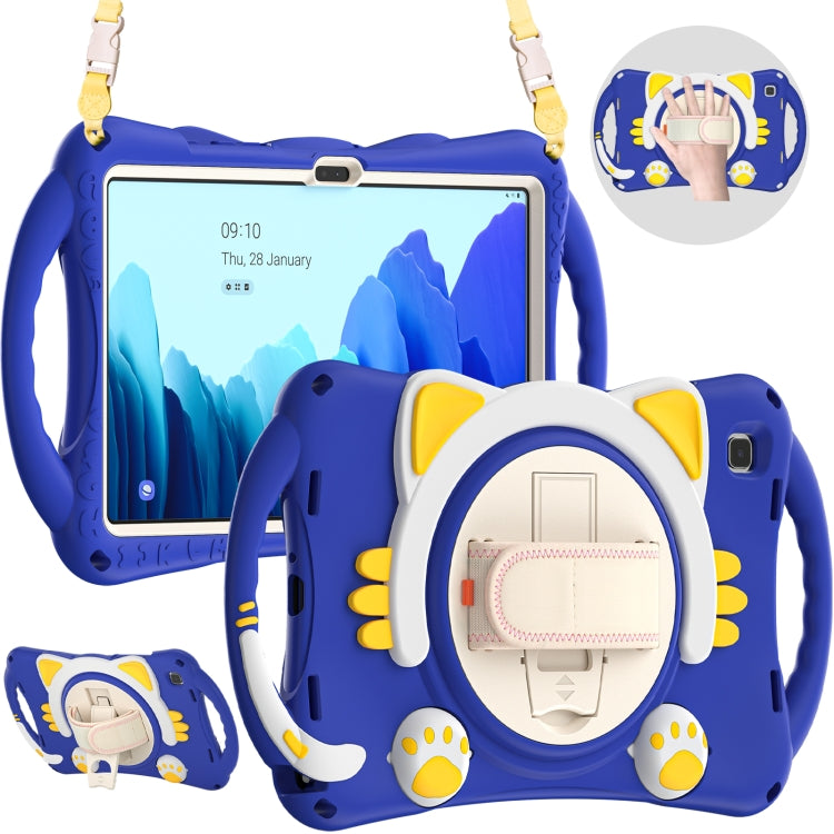 For Samsung Galaxy Tab A7 10.4 2020 SM-T500 Cute Cat King Kids Shockproof Silicone Tablet Case with Holder & Shoulder Strap & Handle(Dark Blue) - Other Galaxy Tab PC by buy2fix | Online Shopping UK | buy2fix