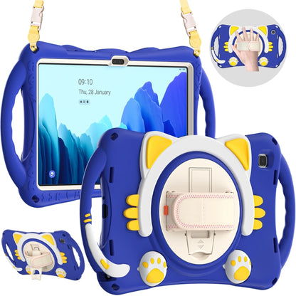 For Samsung Galaxy Tab A7 10.4 2020 SM-T500 Cute Cat King Kids Shockproof Silicone Tablet Case with Holder & Shoulder Strap & Handle(Dark Blue) - Other Galaxy Tab PC by buy2fix | Online Shopping UK | buy2fix