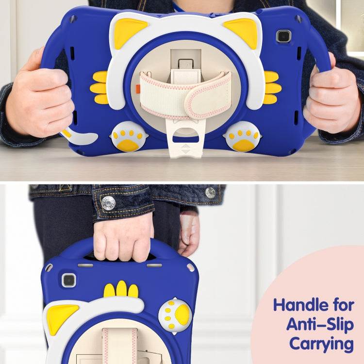 For Samsung Galaxy Tab A7 10.4 2020 SM-T500 Cute Cat King Kids Shockproof Silicone Tablet Case with Holder & Shoulder Strap & Handle(Dark Blue) - Other Galaxy Tab PC by buy2fix | Online Shopping UK | buy2fix