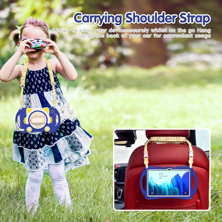 For Samsung Galaxy Tab A7 10.4 2020 SM-T500 Cute Cat King Kids Shockproof Silicone Tablet Case with Holder & Shoulder Strap & Handle(Dark Blue) - Other Galaxy Tab PC by buy2fix | Online Shopping UK | buy2fix
