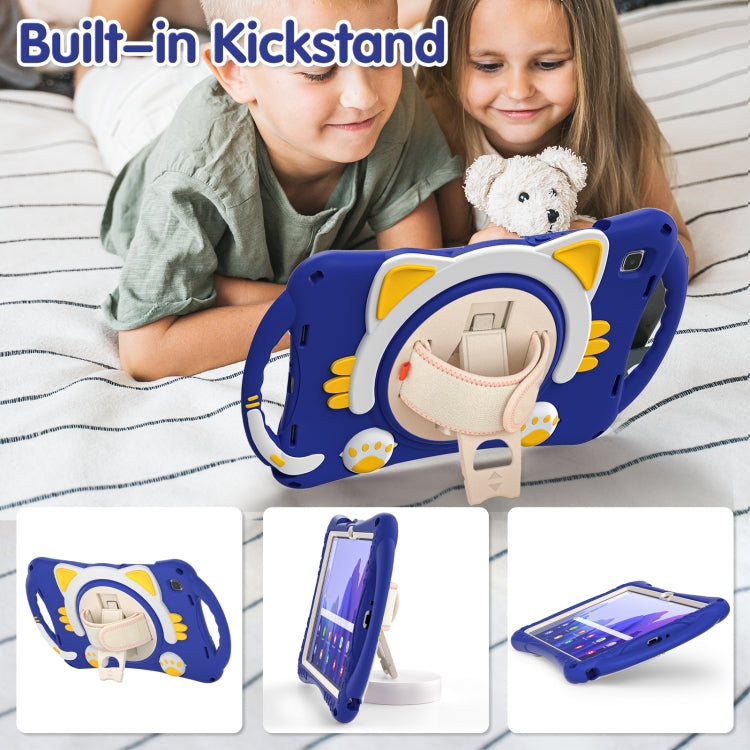 For Samsung Galaxy Tab A7 10.4 2020 SM-T500 Cute Cat King Kids Shockproof Silicone Tablet Case with Holder & Shoulder Strap & Handle(Dark Blue) - Other Galaxy Tab PC by buy2fix | Online Shopping UK | buy2fix
