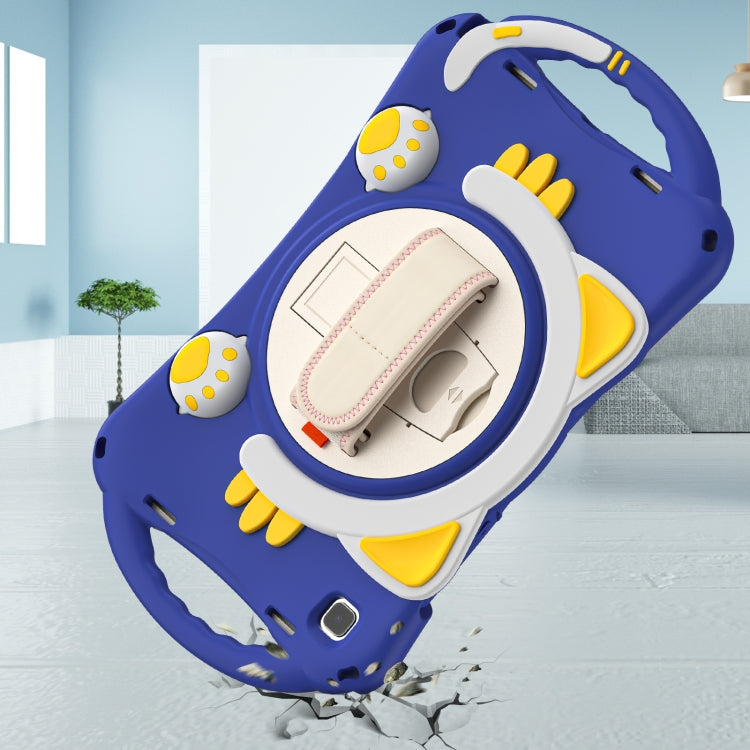 For Samsung Galaxy Tab A7 10.4 2020 SM-T500 Cute Cat King Kids Shockproof Silicone Tablet Case with Holder & Shoulder Strap & Handle(Dark Blue) - Other Galaxy Tab PC by buy2fix | Online Shopping UK | buy2fix