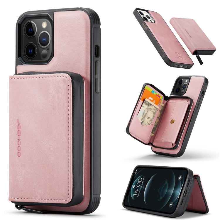For iPhone 12 / 12 Pro JEEHOOD Magnetic Zipper Horizontal Flip Leather Case with Holder & Card Slot & Wallet(Pink) - iPhone 12 / 12 Pro Cases by JEEHOOD | Online Shopping UK | buy2fix