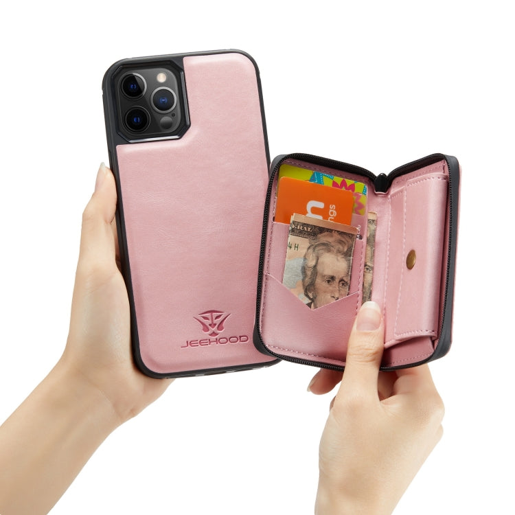 For iPhone 12 / 12 Pro JEEHOOD Magnetic Zipper Horizontal Flip Leather Case with Holder & Card Slot & Wallet(Pink) - iPhone 12 / 12 Pro Cases by JEEHOOD | Online Shopping UK | buy2fix