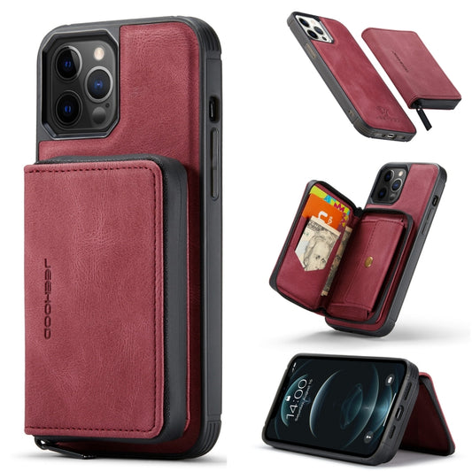 For iPhone 12 / 12 Pro JEEHOOD Magnetic Zipper Horizontal Flip Leather Case with Holder & Card Slot & Wallet(Red) - iPhone 12 / 12 Pro Cases by JEEHOOD | Online Shopping UK | buy2fix