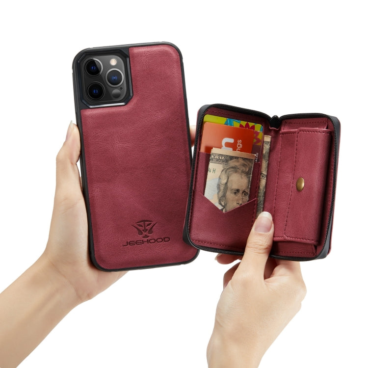 For iPhone 12 / 12 Pro JEEHOOD Magnetic Zipper Horizontal Flip Leather Case with Holder & Card Slot & Wallet(Red) - iPhone 12 / 12 Pro Cases by JEEHOOD | Online Shopping UK | buy2fix