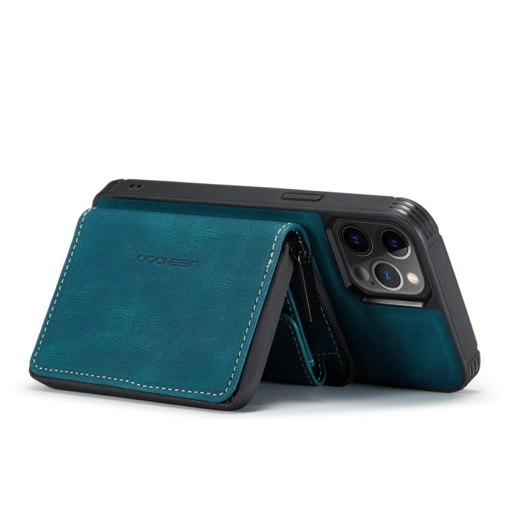 For iPhone 12 Pro Max JEEHOOD Magnetic Zipper Horizontal Flip Leather Case with Holder & Card Slot & Wallet(Blue) - iPhone 12 Pro Max Cases by JEEHOOD | Online Shopping UK | buy2fix