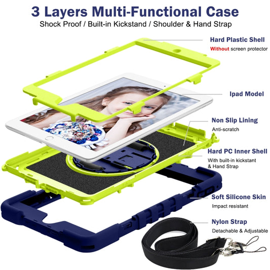 360 Degree Rotation Contrast Color Shockproof Silicone + PC Case with Holder & Hand Grip Strap & Shoulder Strap For iPad mini (2019) / 4(Navy Blue+Yellow Green) - iPad mini (2019) / mini 5 Cases by buy2fix | Online Shopping UK | buy2fix