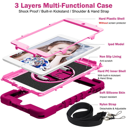 360 Degree Rotation Contrast Color Shockproof Silicone + PC Case with Holder & Hand Grip Strap & Shoulder Strap For iPad mini (2019) / 4(Rose Red+Pink) - iPad mini (2019) / mini 5 Cases by buy2fix | Online Shopping UK | buy2fix