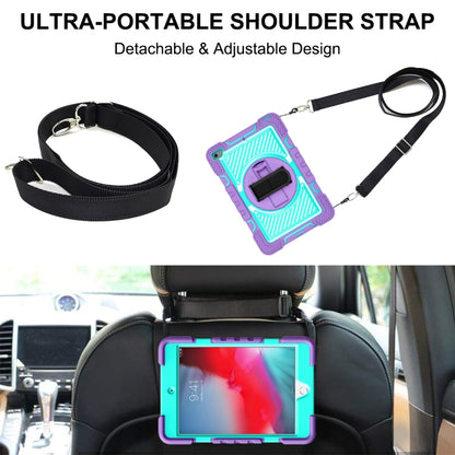 360 Degree Rotation Contrast Color Shockproof Silicone + PC Case with Holder & Hand Grip Strap & Shoulder Strap For iPad mini (2019) / 4(Purple+Mint Green) - iPad mini (2019) / mini 5 Cases by buy2fix | Online Shopping UK | buy2fix