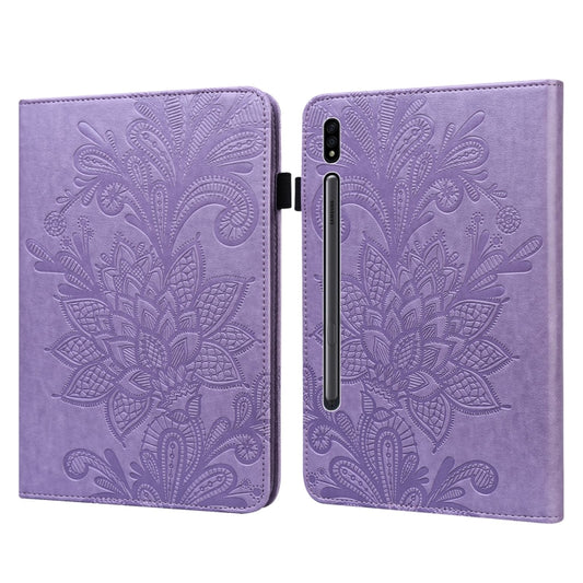 For Samsung Galaxy Tab S8 / Galaxy Tab S7 SM-T870/SM-T875/SM-T876B Lace Flower Embossing Pattern Horizontal Flip Leather Case with Holder & Card Slots & Wallet & Photo Frame(Purple) by buy2fix