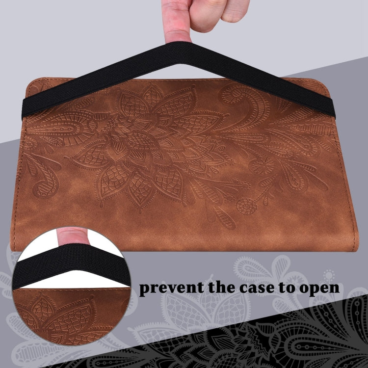 For Samsung Galaxy Tab S8 / Galaxy Tab S7 SM-T870/SM-T875/SM-T876B Lace Flower Embossing Pattern Horizontal Flip Leather Case with Holder & Card Slots & Wallet & Photo Frame(Brown) by buy2fix