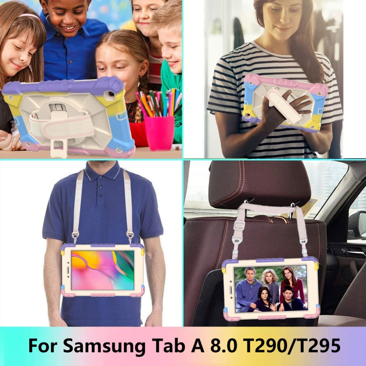 For Samsung Galaxy Tab A 8.0 (2019)T290/T295 Contrast Color Robot Shockproof Silicon + PC Protective Case with Holder & Shoulder Strap(Colorful Purple) - Other Galaxy Tab PC by buy2fix | Online Shopping UK | buy2fix