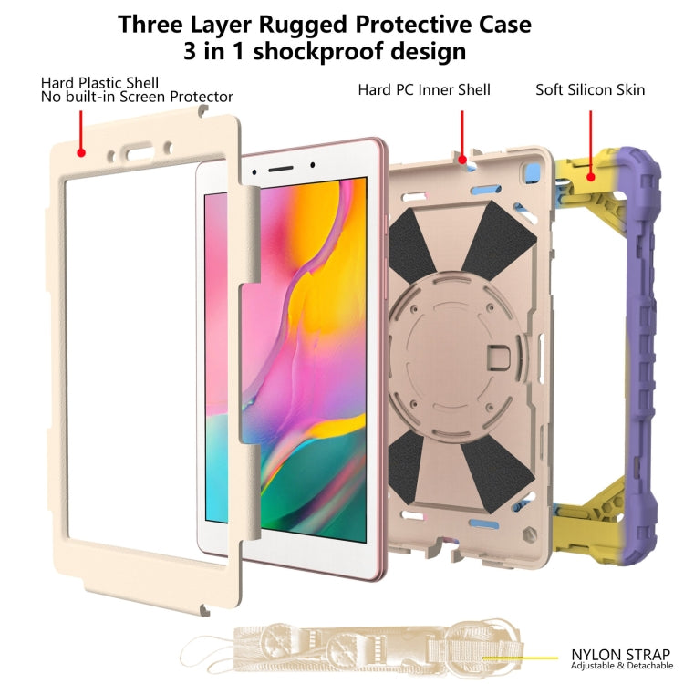 For Samsung Galaxy Tab A 8.0 (2019)T290/T295 Contrast Color Robot Shockproof Silicon + PC Protective Case with Holder & Shoulder Strap(Colorful Purple) - Other Galaxy Tab PC by buy2fix | Online Shopping UK | buy2fix