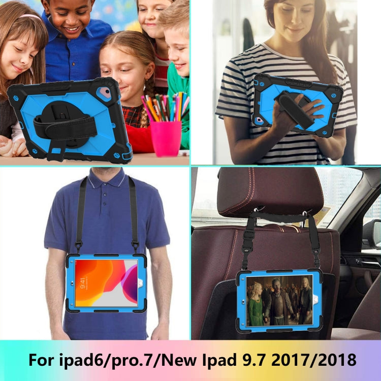 Contrast Color Robot Shockproof Silicon + PC Protective Case with Holder & Shoulder Strap For iPad 9.7 (2018) & (2017) / Air 2 / Air(Black+Blue) - iPad 9.7 (2018) & (2017) Cases by buy2fix | Online Shopping UK | buy2fix