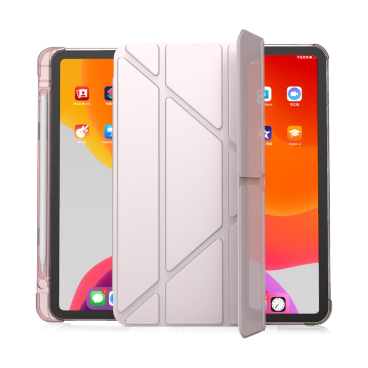 For iPad Pro 11 2022 / 2021 / 2020 Multi-folding Horizontal Flip PU Leather + TPU Aitbag Shockproof Half Paste Tablet Case with Holder & Pen Slot & Sleep / Wake-up Function(Cherry Pink) - iPad Pro 11 (2022/2021) Cases by buy2fix | Online Shopping UK | buy2fix