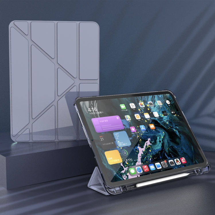 For iPad Pro 11 2022 / 2021 / 2020 Multi-folding Horizontal Flip PU Leather + TPU Aitbag Shockproof Half Paste Tablet Case with Holder & Pen Slot & Sleep / Wake-up Function(Lavender Grey) - iPad Pro 11 (2022/2021) Cases by buy2fix | Online Shopping UK | buy2fix