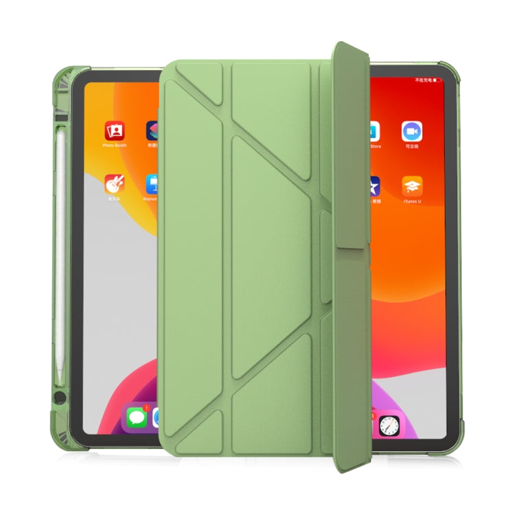 For iPad Pro 11 2022 / 2021 / 2020 Multi-folding Horizontal Flip PU Leather + TPU Aitbag Shockproof Half Paste Tablet Case with Holder & Pen Slot & Sleep / Wake-up Function(Green) - iPad Pro 11 (2022/2021) Cases by buy2fix | Online Shopping UK | buy2fix