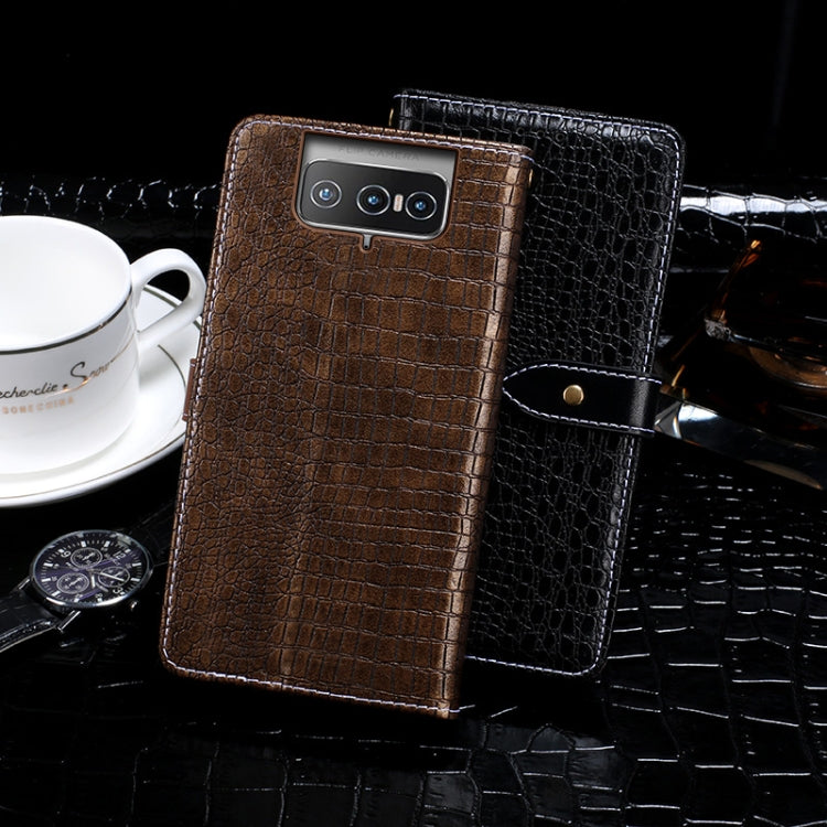 For Asus Zenfone 8 Flip idewei Crocodile Texture Horizontal Flip Leather Case with Holder & Card Slots & Wallet(Dark Blue) - ASUS Cases by idewei | Online Shopping UK | buy2fix