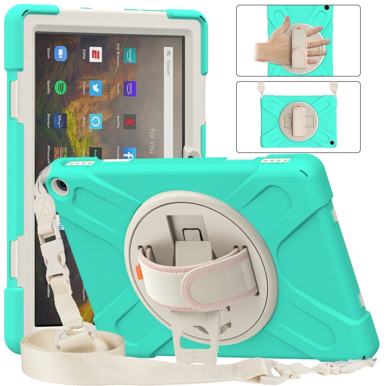 For Amazon Kindle Fire HD 10 2021 Silicone + PC Protective Case with Holder & Shoulder Strap(Mint Green) - Amazon by buy2fix | Online Shopping UK | buy2fix