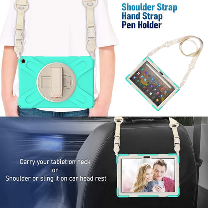 For Amazon Kindle Fire HD 10 2021 Silicone + PC Protective Case with Holder & Shoulder Strap(Mint Green) - Amazon by buy2fix | Online Shopping UK | buy2fix