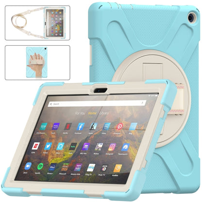 For Amazon Kindle Fire HD 10 2021 Silicone + PC Protective Case with Holder & Shoulder Strap(Ice Blue) - Amazon by buy2fix | Online Shopping UK | buy2fix