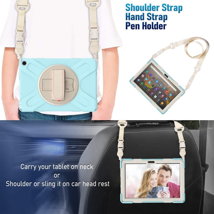 For Amazon Kindle Fire HD 10 2021 Silicone + PC Protective Case with Holder & Shoulder Strap(Ice Blue) - Amazon by buy2fix | Online Shopping UK | buy2fix