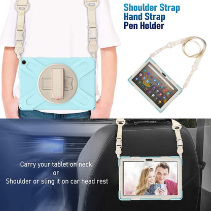 For Amazon Kindle Fire HD 10 2021 Silicone + PC Protective Case with Holder & Shoulder Strap(Ice Blue) - Amazon by buy2fix | Online Shopping UK | buy2fix