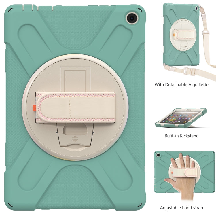 For Amazon Kindle Fire HD 10 2021 Silicone + PC Protective Case with Holder & Shoulder Strap(Emerald Green) - Amazon by buy2fix | Online Shopping UK | buy2fix