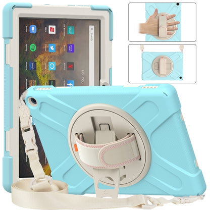 For Amazon Kindle Fire HD 10 2021 Silicone + PC Protective Case with Holder & Shoulder Strap(Emerald Green) - Amazon by buy2fix | Online Shopping UK | buy2fix