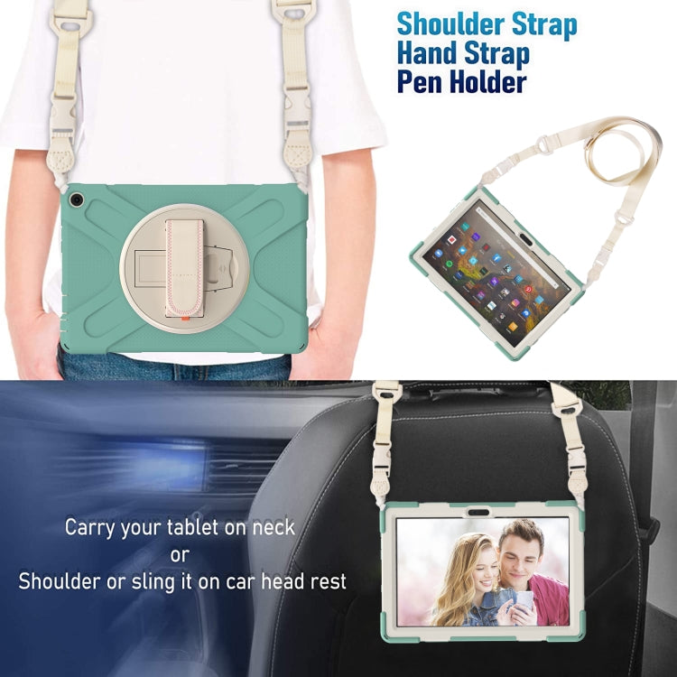 For Amazon Kindle Fire HD 10 2021 Silicone + PC Protective Case with Holder & Shoulder Strap(Emerald Green) - Amazon by buy2fix | Online Shopping UK | buy2fix