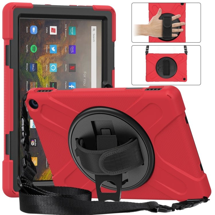For Amazon Kindle Fire HD 10 2021 Silicone + PC Protective Case with Holder & Shoulder Strap(Red) - Amazon by buy2fix | Online Shopping UK | buy2fix