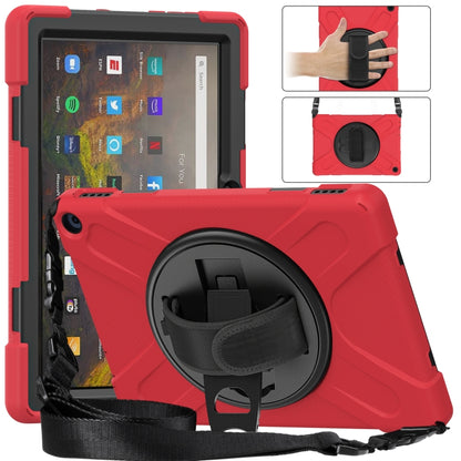 For Amazon Kindle Fire HD 10 2021 Silicone + PC Protective Case with Holder & Shoulder Strap(Red) - Amazon by buy2fix | Online Shopping UK | buy2fix