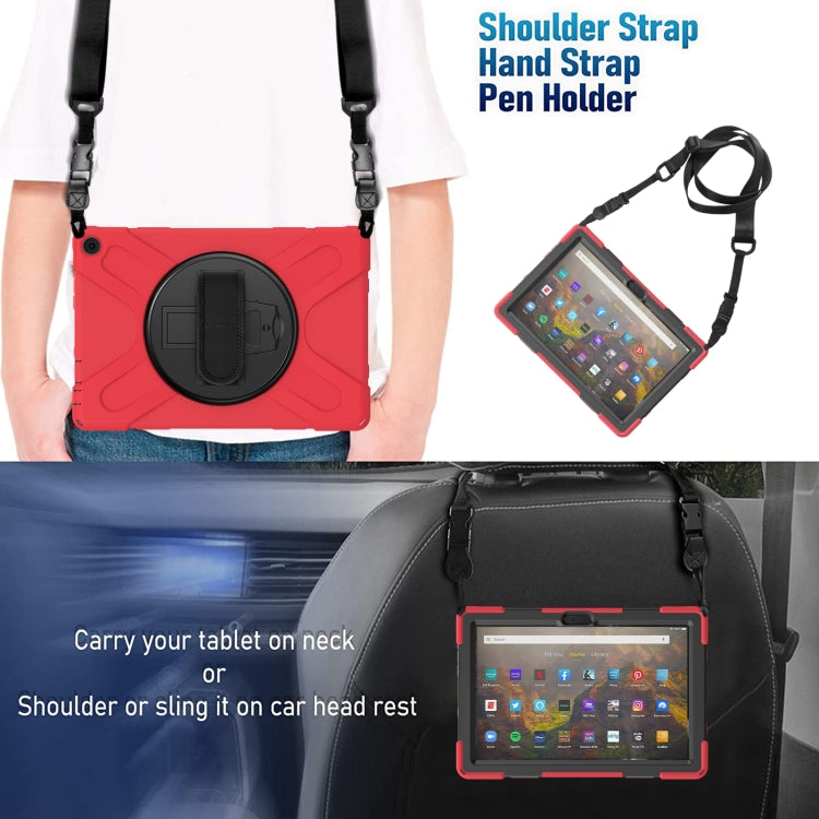 For Amazon Kindle Fire HD 10 2021 Silicone + PC Protective Case with Holder & Shoulder Strap(Red) - Amazon by buy2fix | Online Shopping UK | buy2fix