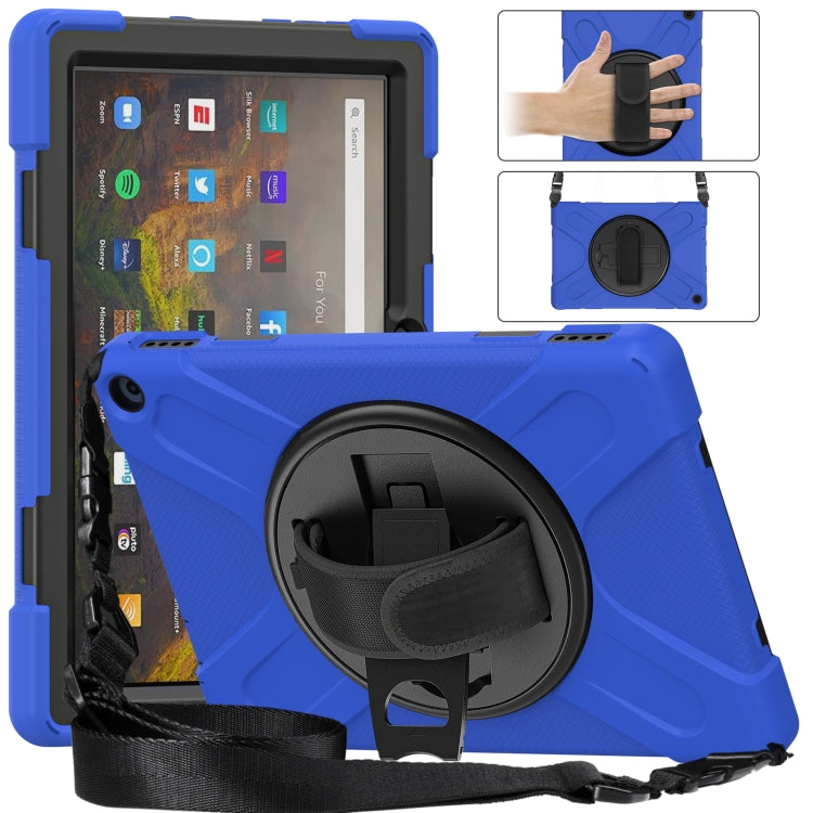 For Amazon Kindle Fire HD 10 2021 Silicone + PC Protective Case with Holder & Shoulder Strap(Blue) - Amazon by buy2fix | Online Shopping UK | buy2fix