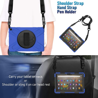 For Amazon Kindle Fire HD 10 2021 Silicone + PC Protective Case with Holder & Shoulder Strap(Blue) - Amazon by buy2fix | Online Shopping UK | buy2fix