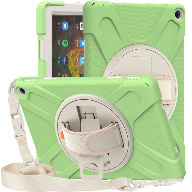 For Amazon Kindle Fire HD 10 2021 Silicone + PC Protective Case with Holder & Shoulder Strap(Matcha Green) - Amazon by buy2fix | Online Shopping UK | buy2fix