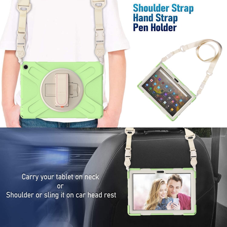 For Amazon Kindle Fire HD 10 2021 Silicone + PC Protective Case with Holder & Shoulder Strap(Matcha Green) - Amazon by buy2fix | Online Shopping UK | buy2fix