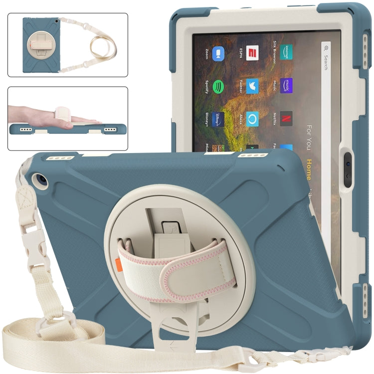 For Amazon Kindle Fire HD 10 2021 Silicone + PC Protective Case with Holder & Shoulder Strap(Cornflower Blue) - Amazon by buy2fix | Online Shopping UK | buy2fix